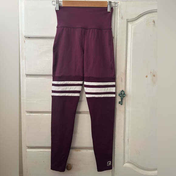 Bombshell Sportswear thigh high Burgundy and White Leggings - Picture 2 of 4